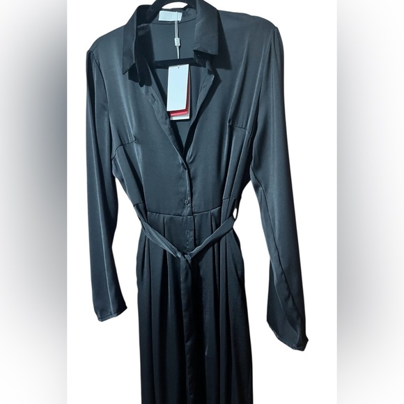 Q2 Black Button Down Long Sleeve Shirt Dress Size M - Picture 2 of 11